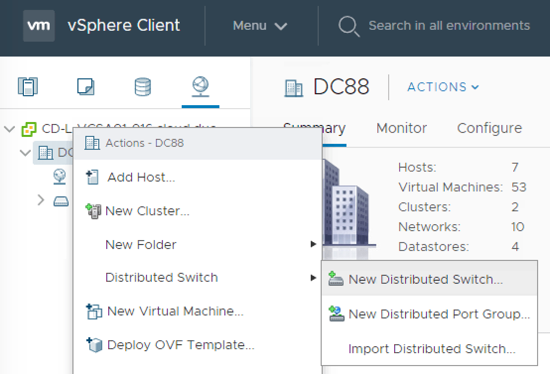 Create a new distributed virtual switch