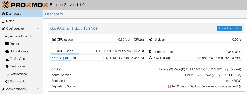Proxmox Backup Server expanded disk space