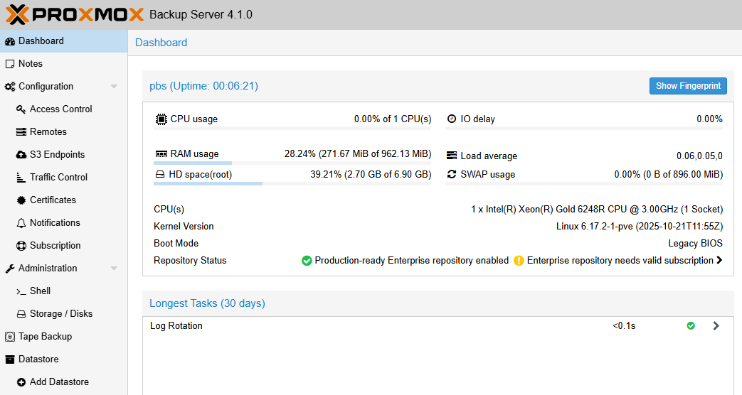 Proxmox Backup Server web interface