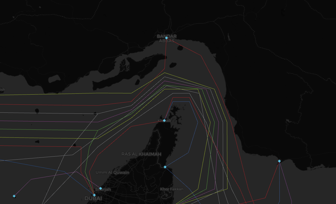 Submarine backbones in the Strait of Hormuz, image source - Project Backbone