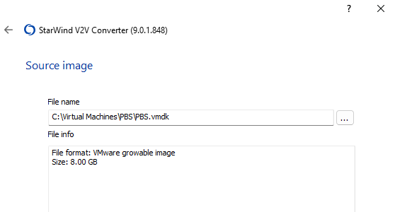 Select source image in StarWind V2V Converter